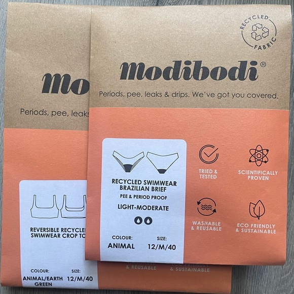 Modibodi Swimwear Reversible Crop Top and Brazilian Brief - Picture 5 of 6